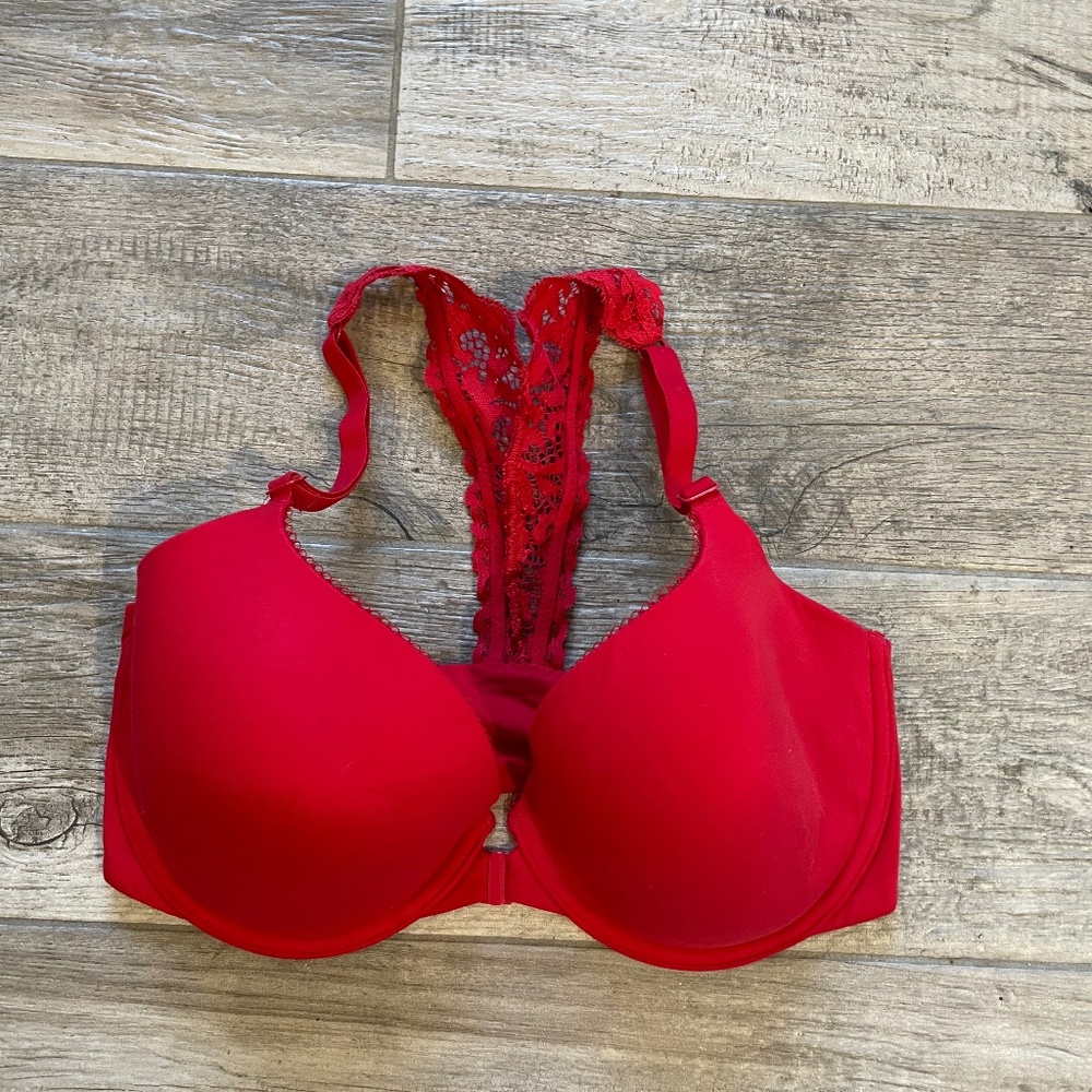 ❤️ VICTORIA’S SECRET PINK RED RACERBACK LINED DEMI BRA SIZE 32DDD
